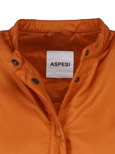 Aspesi Orange Button-up Technical Fabric Jacket In Orange