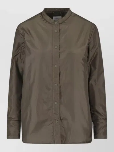 Aspesi Green Button-up Technical Fabric Jacket In Brown
