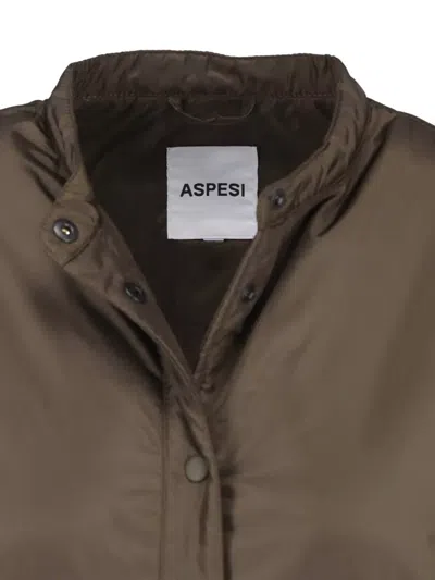 Aspesi Green Button-up Technical Fabric Jacket In Brown