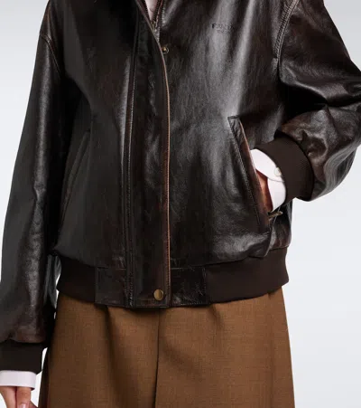Prada Oversized Leather Blouson Jacket In Brown