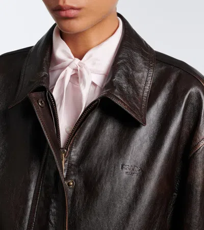Prada Oversized Leather Blouson Jacket In Brown