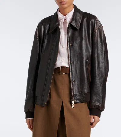 Prada Oversized Leather Blouson Jacket In Brown