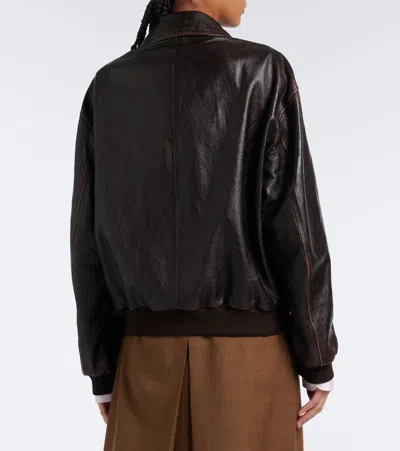 Prada Oversized Leather Blouson Jacket In Brown