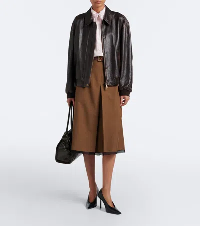 Prada Oversized Leather Blouson Jacket In Brown