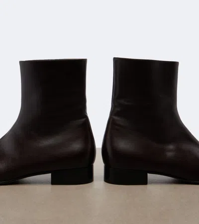 The Row Solid Color Leather Ankle Boots In Brown