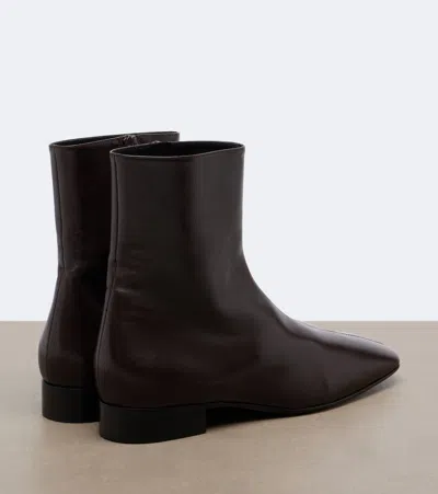 The Row Solid Color Leather Ankle Boots In Brown