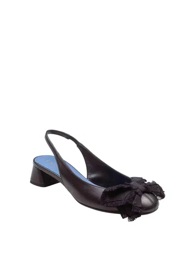 Lanvin Black Bow Small Heel Slingback In Black