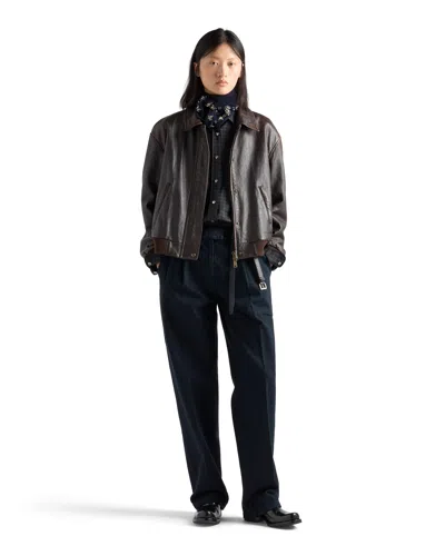 Prada Checked Wool Shirt In Blue