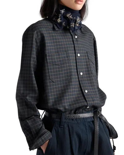 Prada Checked Wool Shirt In Blue