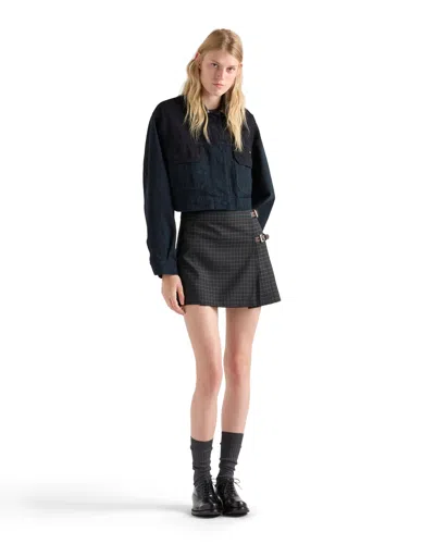 Prada Check Wool Mini Skirt In Blue