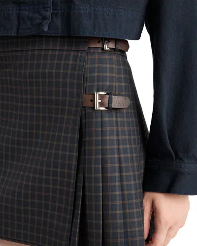 Prada Check Wool Mini Skirt In Blue