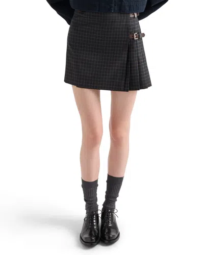 Prada Check Wool Mini Skirt In Blue