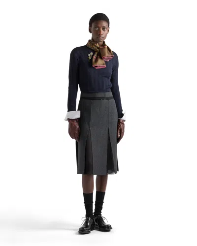 Prada Pleated Wool-silk Midi Skirt In Gray