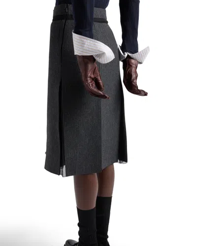 Prada Pleated Wool-silk Midi Skirt In Gray