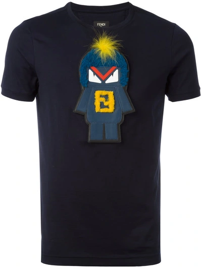 Fendi Monster Patch Cotton Jersey T-shirt In Night Blue