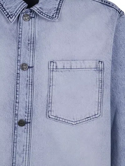 Les Deux Jacket Bleached Denim Overshirt In Blue