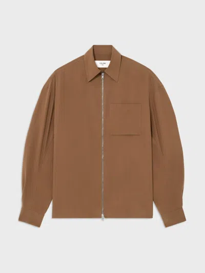 Celine Overshirt In Silk Canvas In Brown