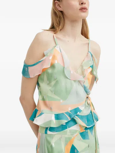 Never Fully Dressed Ruffled Printed Top In Multi
