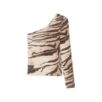 Baserange Tiger-print One-shoulder Blouse In Neutrals/brown