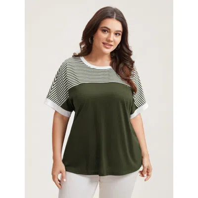 Bloomchic Solid And Striped Contrast Hem T-shirt In Black Forest