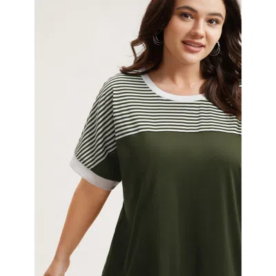 Bloomchic Solid And Striped Contrast Hem T-shirt In Black Forest