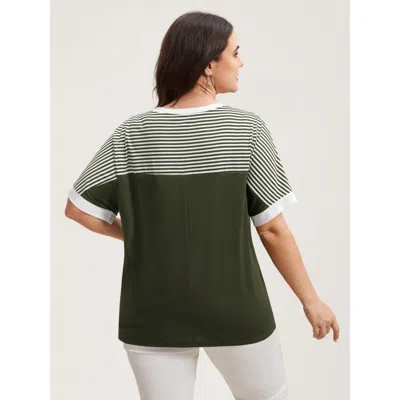 Bloomchic Solid And Striped Contrast Hem T-shirt In Black Forest
