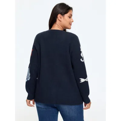 Bloomchic Supersoft Starfish Shell Jacquard Button Front Cardigan In Indigo