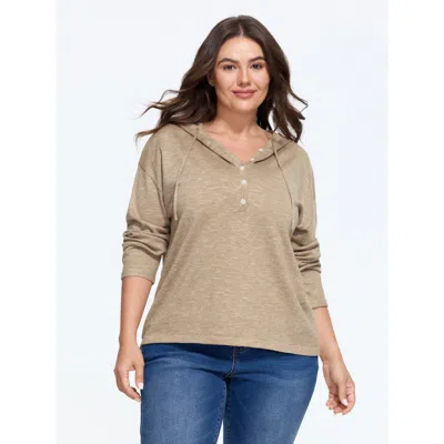 Bloomchic Supersoft Heather Button Down Hooded Pullover In Lightbrown