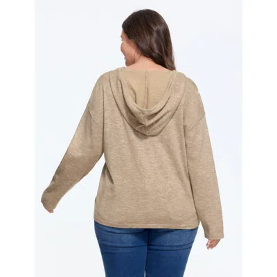 Bloomchic Supersoft Heather Button Down Hooded Pullover In Lightbrown