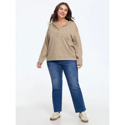 Bloomchic Supersoft Heather Button Down Hooded Pullover In Lightbrown