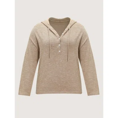 Bloomchic Supersoft Heather Button Down Hooded Pullover In Lightbrown