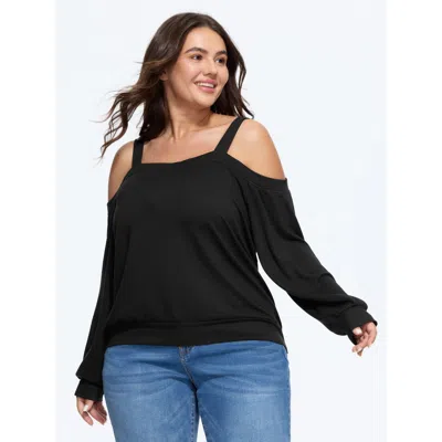 Bloomchic Cold Shoulder Casual Sweatshirt In Black