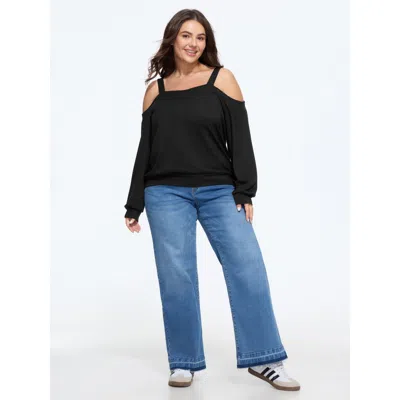 Bloomchic Cold Shoulder Casual Sweatshirt In Black