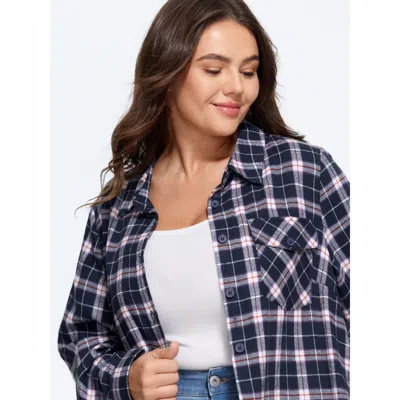 Bloomchic Plaid Patch Pocket Button Down Jacket In Indigo
