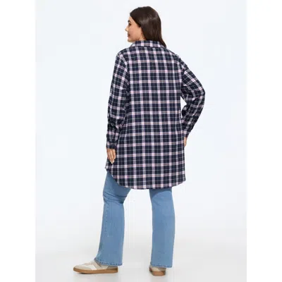 Bloomchic Plaid Patch Pocket Button Down Jacket In Indigo
