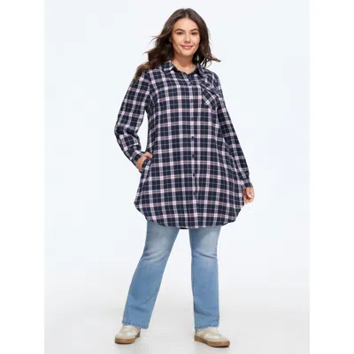 Bloomchic Plaid Patch Pocket Button Down Jacket In Indigo