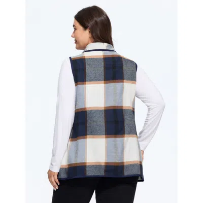 Bloomchic Plaid Waterfall Lapel Open‑front Vest In Indigo