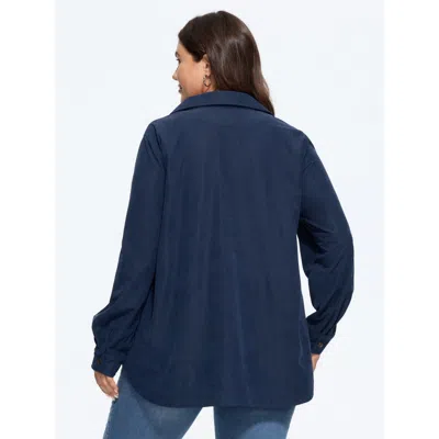 Bloomchic Plaid Corduroy Patchwork Button Down Jacket In Darkblue