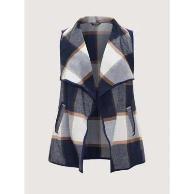 Bloomchic Plaid Waterfall Lapel Open‑front Vest In Indigo