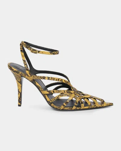 Balmain 95mm Cage Python-embossed Sandals In Yellow