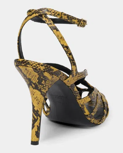 Balmain 95mm Cage Python-embossed Sandals In Yellow