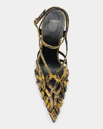 Balmain 95mm Cage Python-embossed Sandals In Yellow