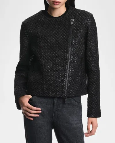 Emporio Armani Quilted Blouson Jacket In Solid Blac