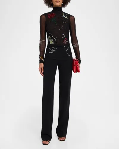 Cinq À Sept Starry Scribbles Mesh Turtleneck Top In Black Mult