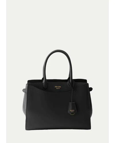 Prada Triangle Logo Leather Shoulder Bag In Black
