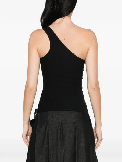 Baserange One-shoulder Ribbed Top In Black