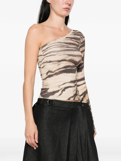 Baserange Tiger-print One-shoulder Blouse In Multi