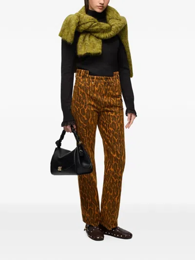 Ganni Fold Jeans In Leopard Denim In Multi