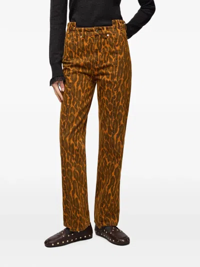 Ganni Fold Jeans In Leopard Denim In Multi