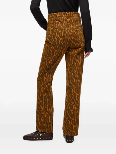 Ganni Fold Jeans In Leopard Denim In Multi